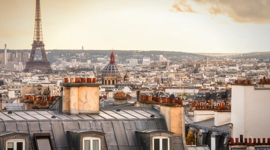 Photo for 24 hours in Paris. View of Eiffel Tower at dusk.