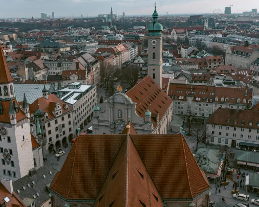 View from St. Peter's tower of Munich. Of the most beautiful Munich photo spots. 