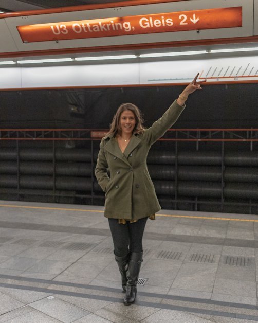 Picture of me at one of the best places to take pictures in Vienna the metro station