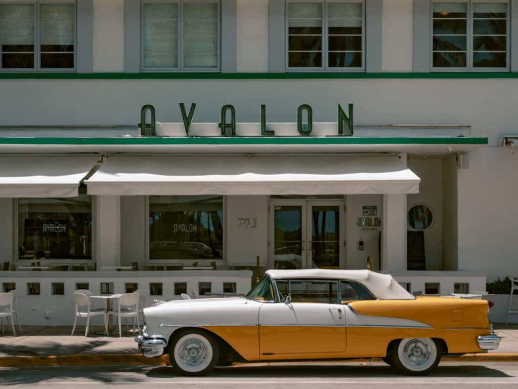 Things to do in Miami Beach photo of a classic car on Ocean Drive in South Beach Miami. 