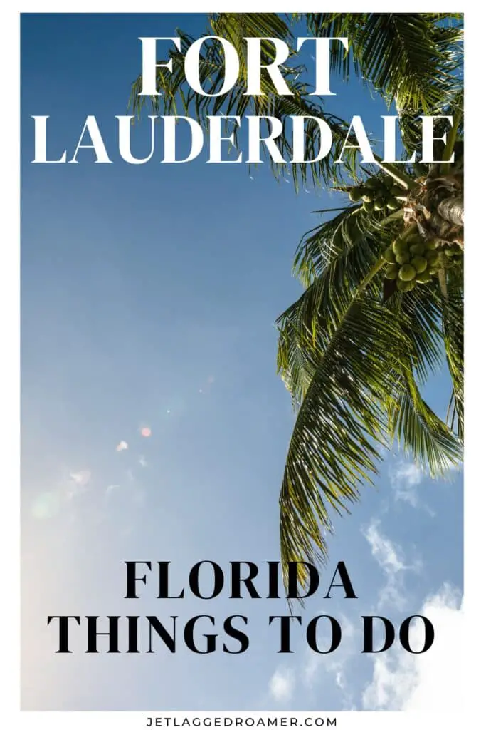 Pinterest pin for Things to do in Fort Lauderdale. Palm tree. Text says Fort Lauderdale, Florida things to do. 