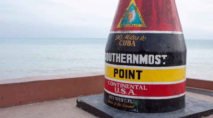 Things to do in Key West photo of the Southermost point buoy.