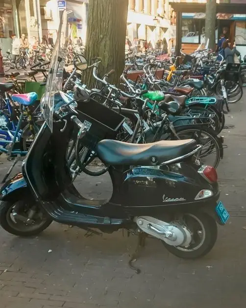 Motorcycles aligned in Amsterdam