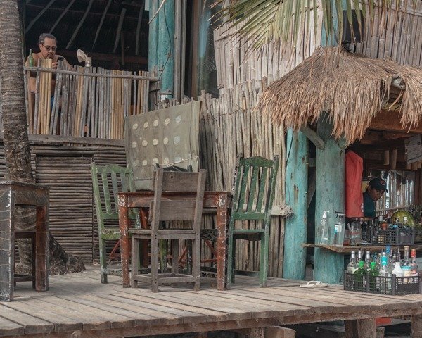 Deck with colorful chairs at the taco stand