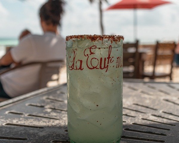 Margarita perched on a table at the beach club