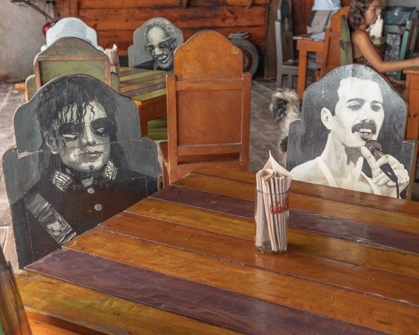 Restaurant chairs with famous musicians