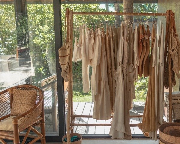 Bohemian style clothing hanging in a boutique