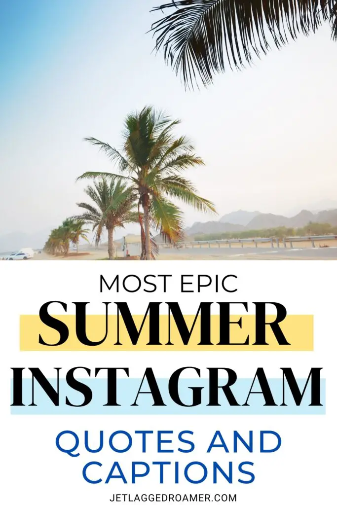 Palm tree. Pinterest pin for summer captions. Text says most epic summer Instagram quotes and captions.