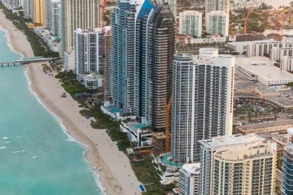 Beautiful aerial view of the shoreline in Miami Beach