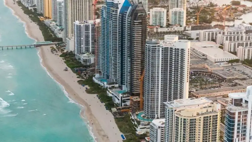 Beautiful aerial view of the shoreline in Miami Beach