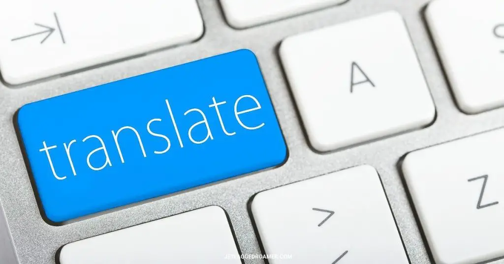 Computer keyboard where the enter button says "translate"