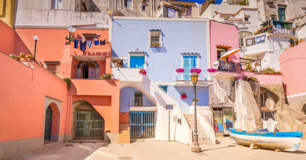 Travel expressions photo of a colorful European town on a sunny day.