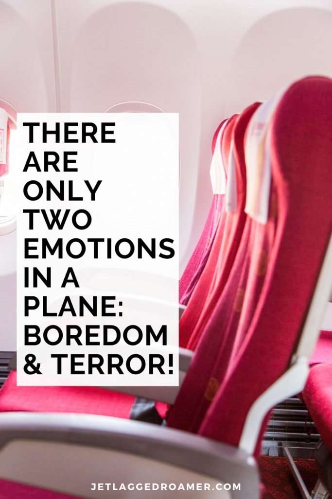 Pictured red airplane seats with travel quote reading 