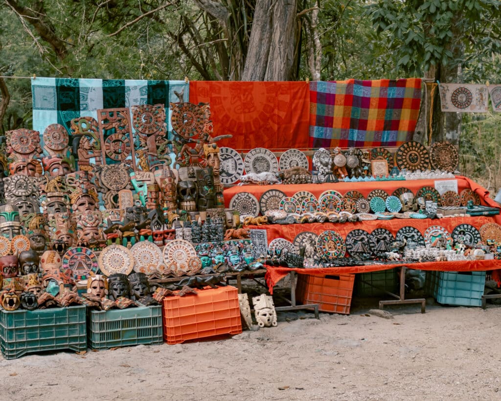 Souvenir table at Chichen Itza one of the things to do in Valladolid. 