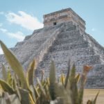 Valladolid to Chichen Itza pyramid on a sunny day.