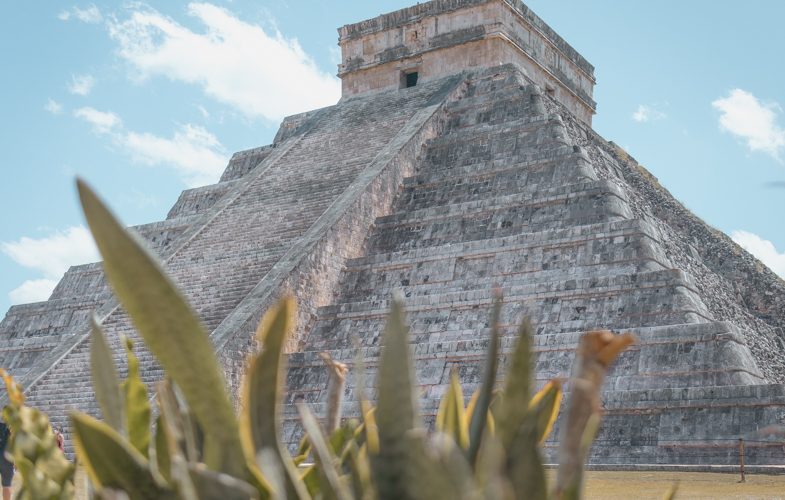 Valladolid to Chichen Itza pyramid on a sunny day.