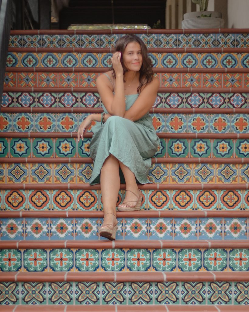 Me posing on the Spanish influenced stairs at Highland Park Village in Dallas