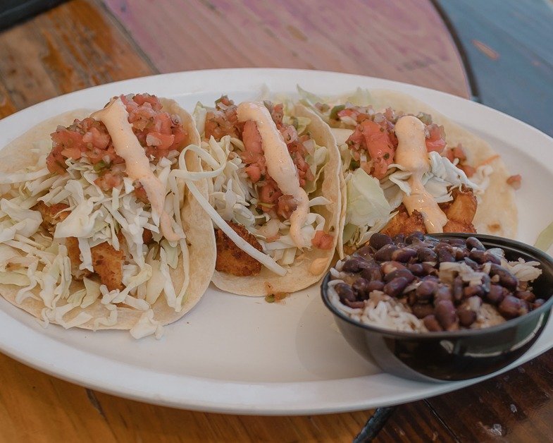 Fried shrimp tacos from Robbie's Marina. 