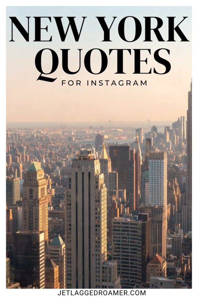 New York Instagram captions Pinterest pin. Text says New York quotes for Instagram. New York City skyline.