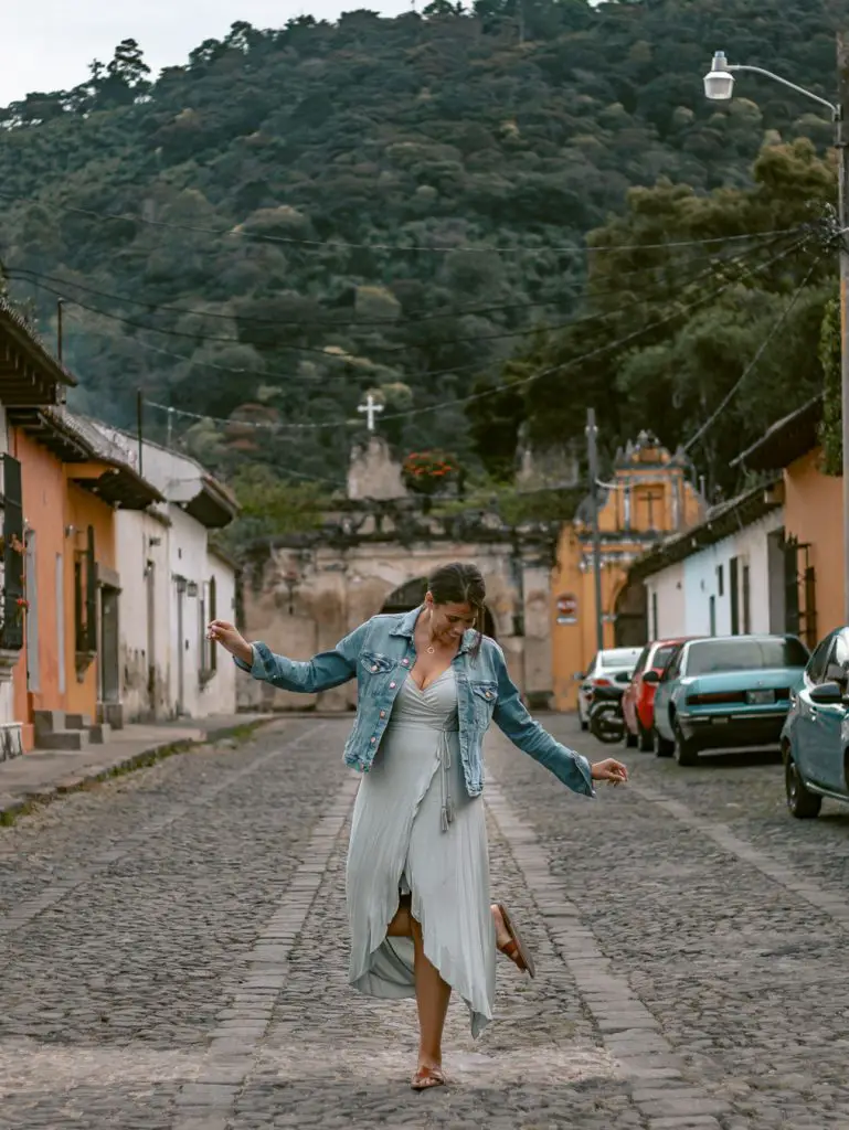Posing at a beautiful Antigua, Guatemala photo location Outside of Museo del Hermano Pedro. 