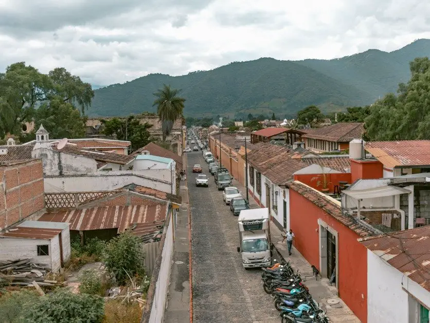 View of the colorful streets in Antigua, Guatemala.