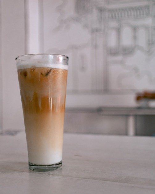 Iced latte from Bocetos Café.