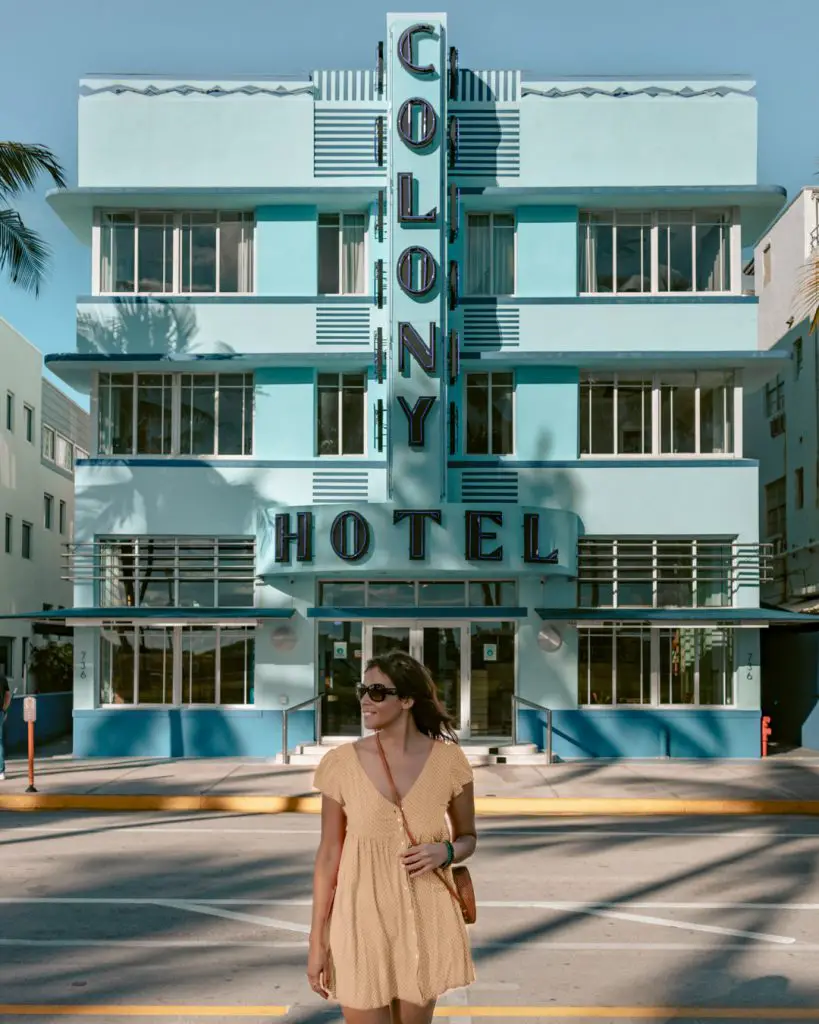 Me posing in front of The Colony Hotel on Ocean Drive. One of the iconic places to take pictures in Miami. 