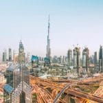 Dubai Instagram Captions photo of an aerial view of Dubai's skyline.