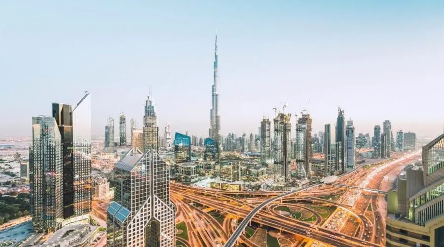 Dubai Instagram Captions photo of an aerial view of Dubai's skyline.