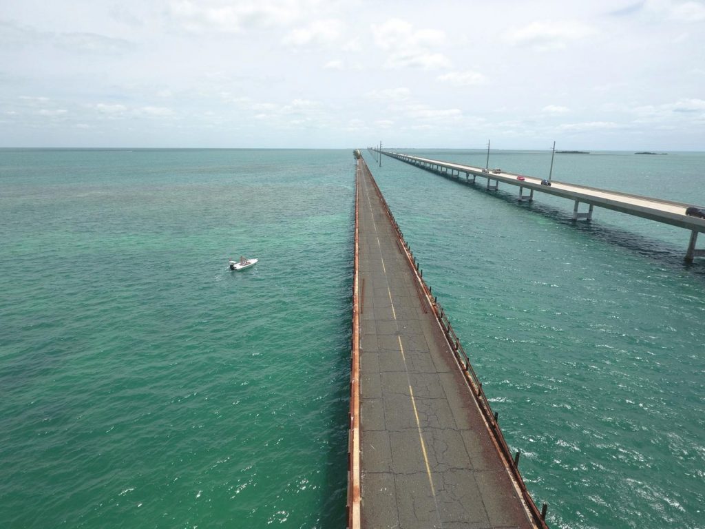 Florida quotes for Instagram aerial view of the 7-mile bridge to Key West, Florida.