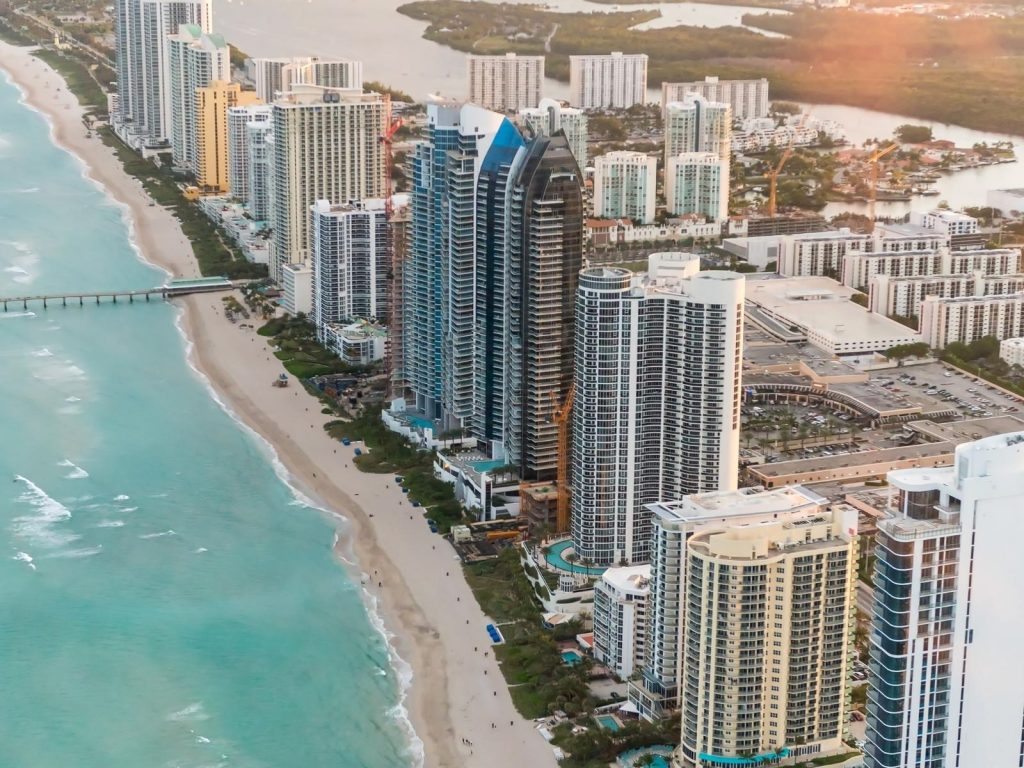 Florida captions photo of an aerial view of Miami Beach, Florida.
