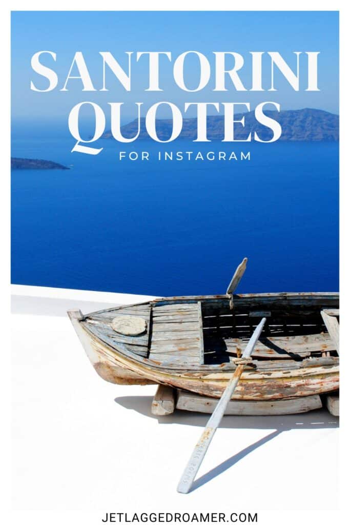 Santorini Instagram captions Pinterest pin. Text says Santorini quotes for Instagram. Santorini.