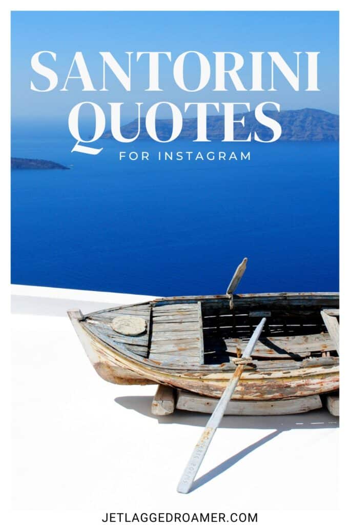 Santorini Instagram captions Pinterest pin. Text says Santorini quotes for Instagram. Santorini. 