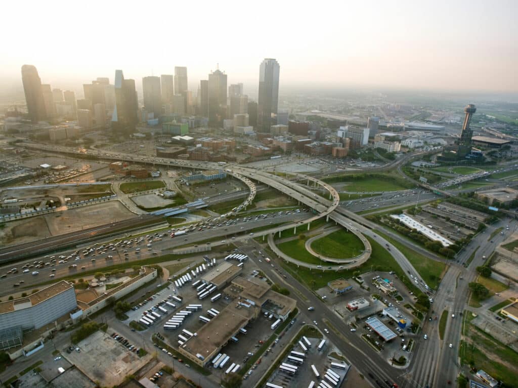 Texas caption photo of an aerial view of downtown Dallas..