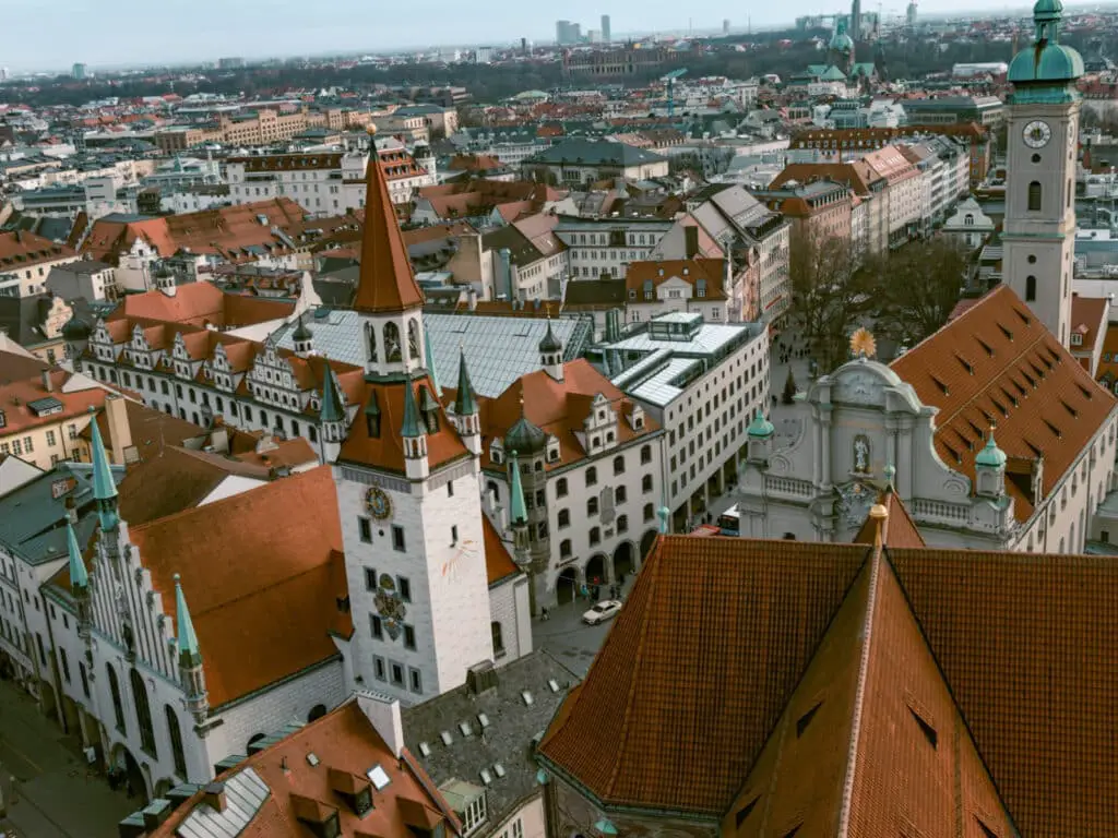 Old Town aerial view a must see for a one day Munich itinerary. 