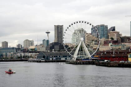 Seattle captions photo of the Pikes Place Market on a gloomy day.