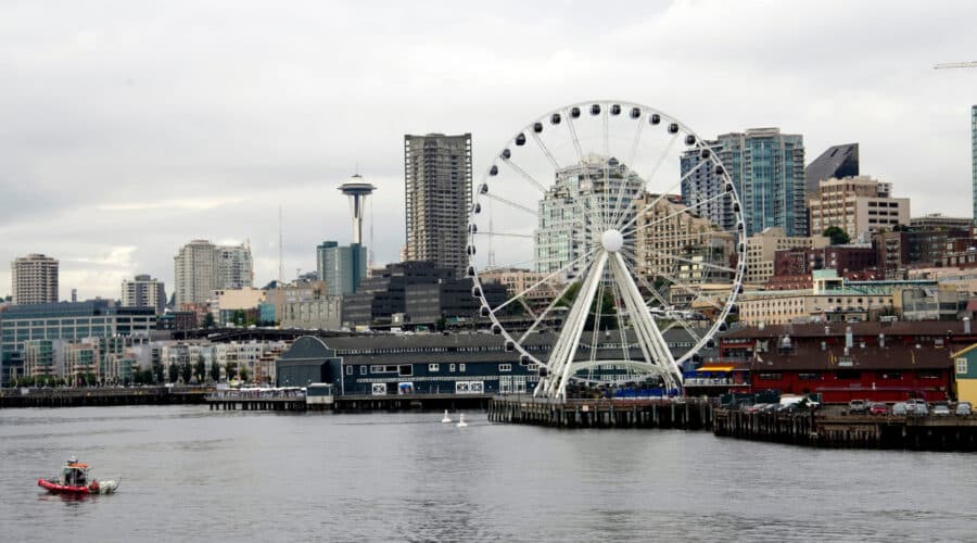 Seattle captions photo of the Pikes Place Market on a gloomy day.