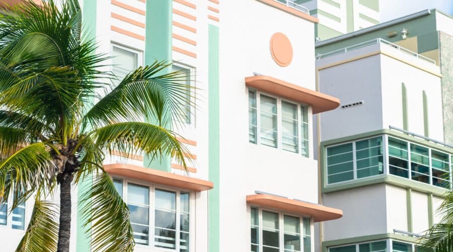 Miami Instagram captions photo of an Art Deco building in Miami Beach, Florida.