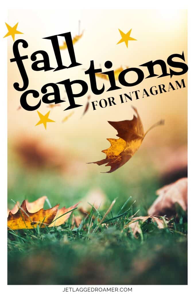 Fall Instagram captions Pinterest pin. Text says fall captions for Instagram. Fall leaves. 