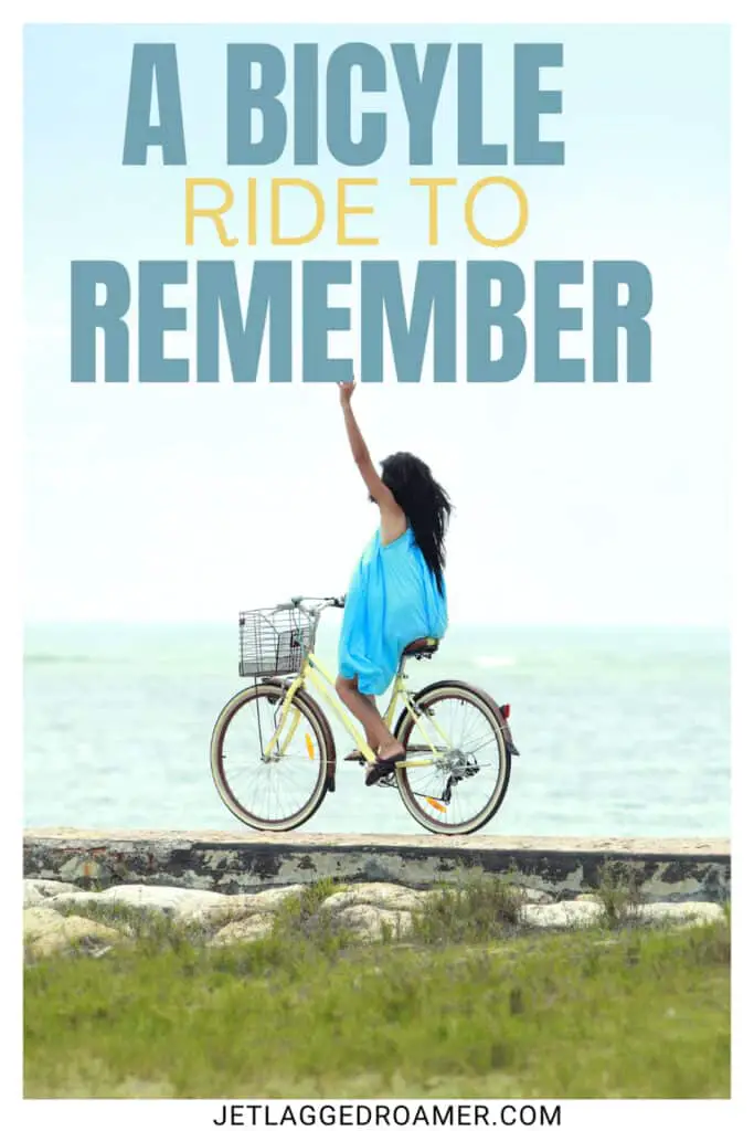 Bike lover caption says "a bicycle ride to remember." Bike captions for Instagram photo of a woman riding a bicycle.