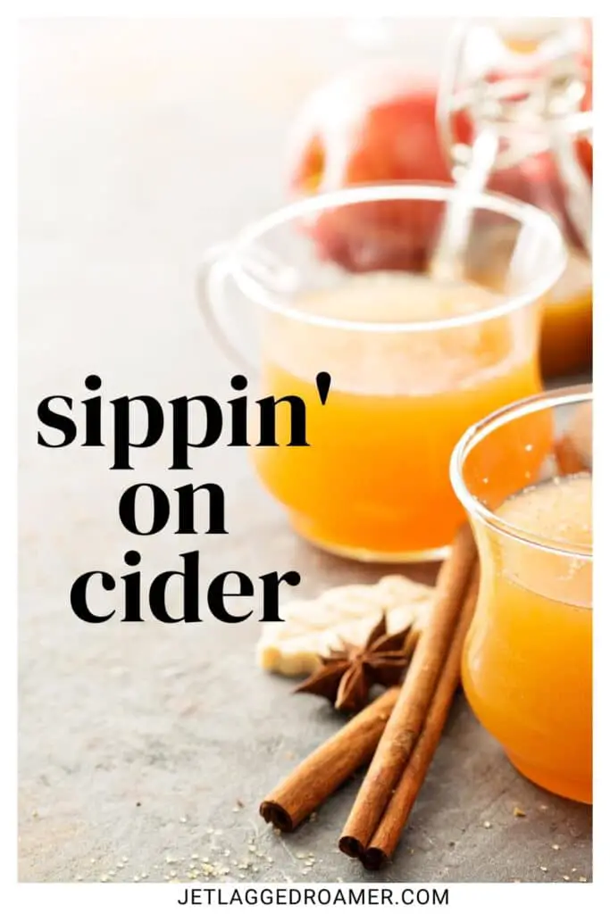 One of the fall Instagram captions that says "sippin' on cider.' Apple cider. 