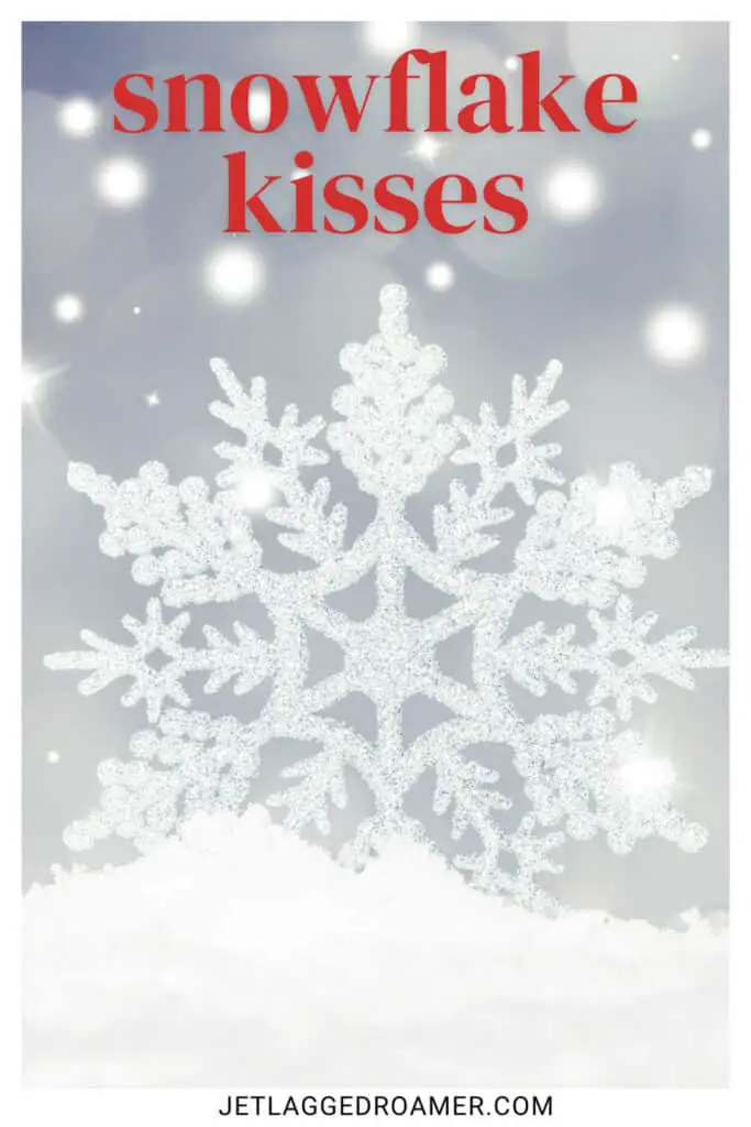 Snowflake Instagram captions photo of a snowflake. Caption says "Snowflake kisses."