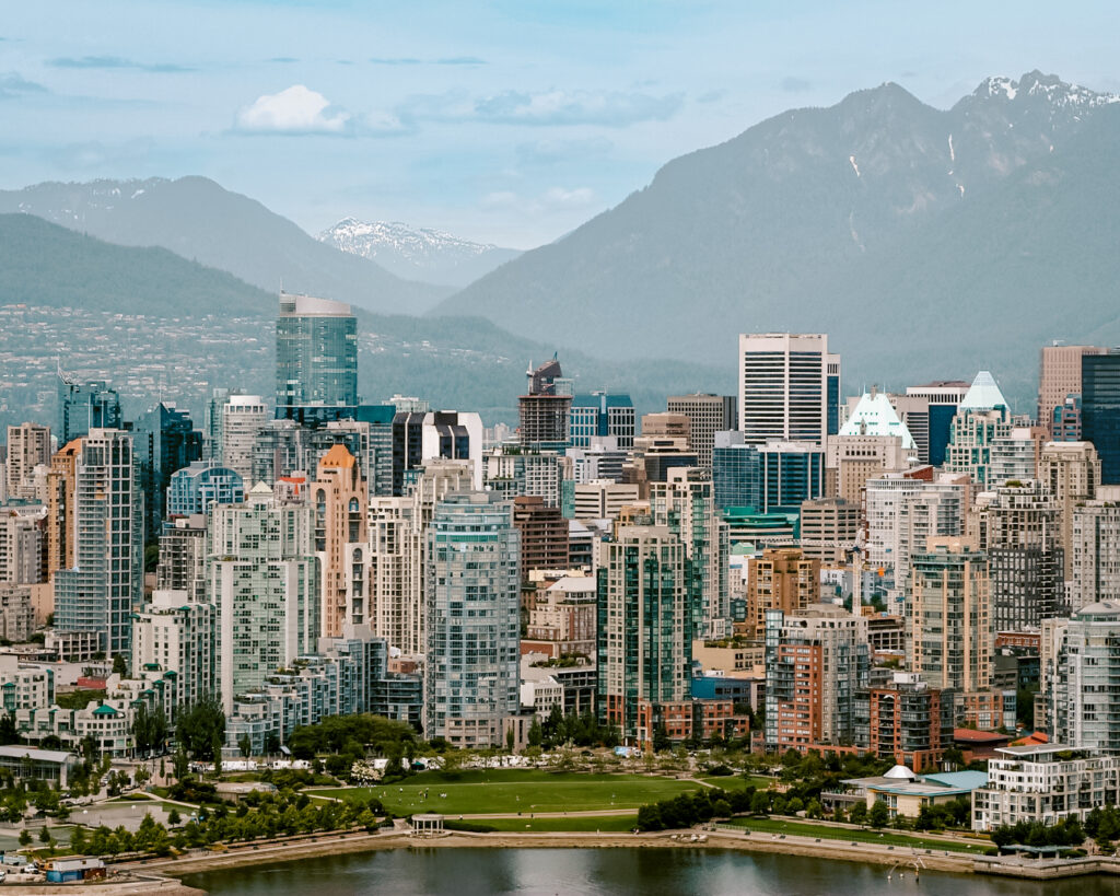 Vancouver skyline. Vancouver is one of the day trips from Seattle. 