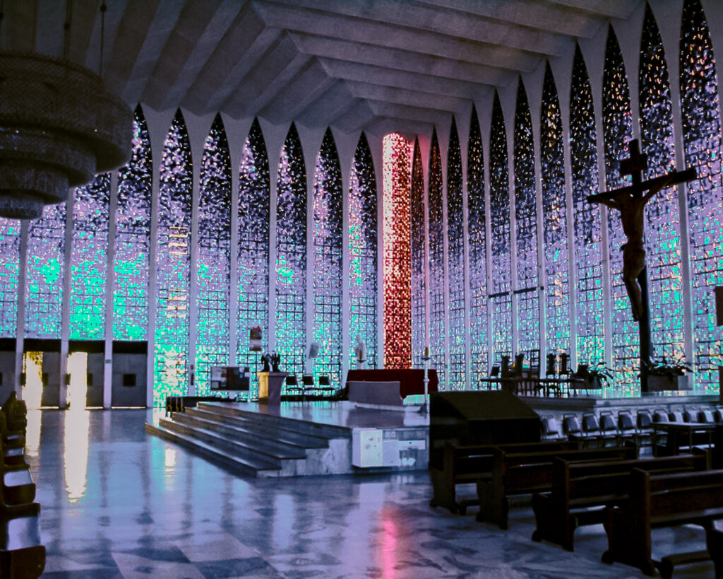 Inside a cathedral in Brasilia, Brazil.