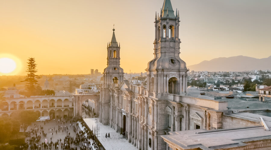 Arequipa, Peru square during dusk. One of the best cities in South America to visit.