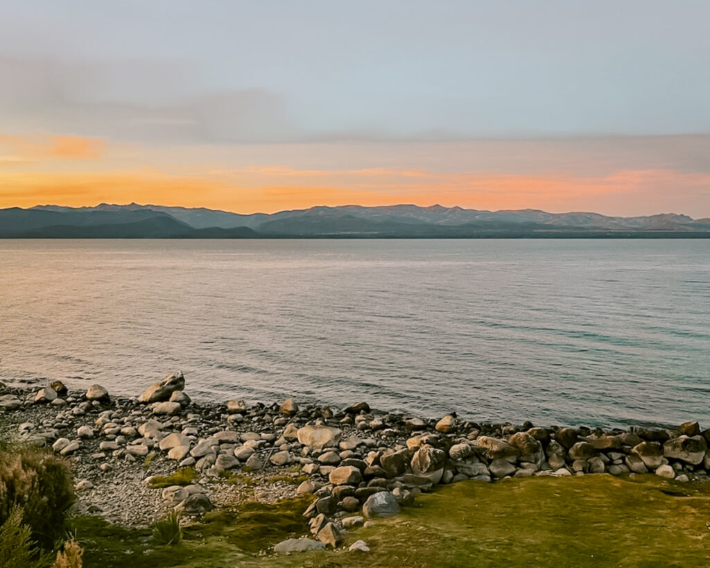 Bariloche, Argentina lake at sunset.