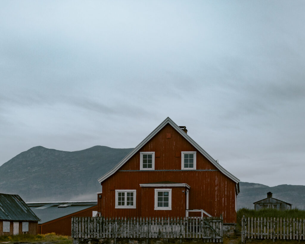 Large red home in Nanortalik, Greenland. 