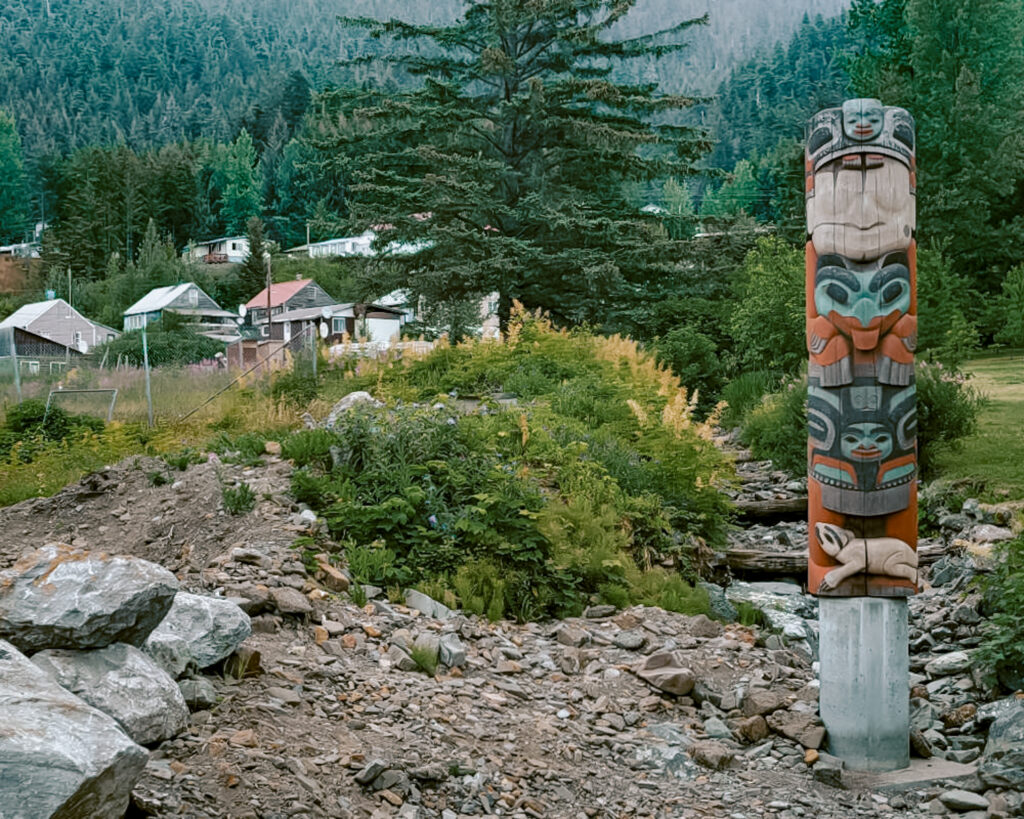 travel off a beaten path Indian pole in Hoonah, Alaska.