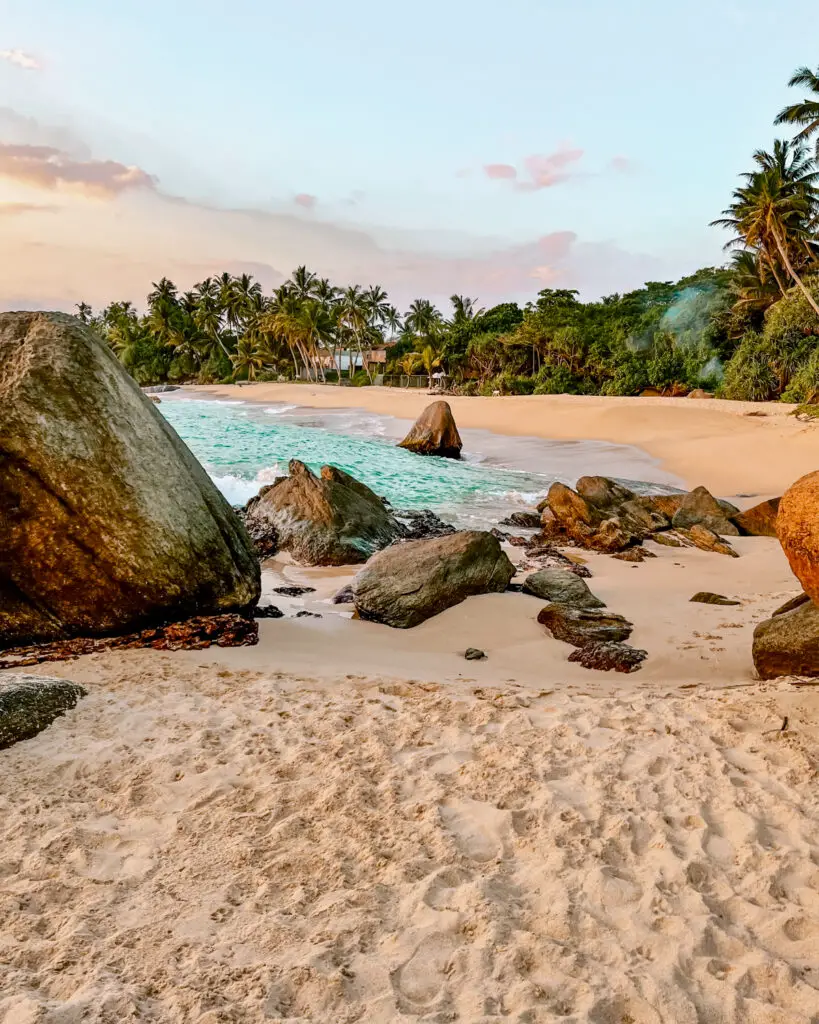 A beach during sunset in Balapatiya, Sri Lanka an off the beaten path destination. 