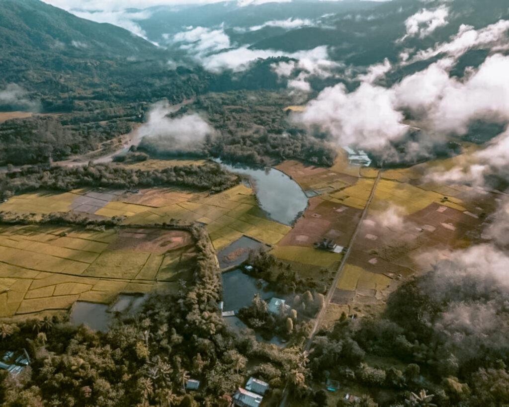 travel off a beaten path Sulawesi, Indonesia from above.